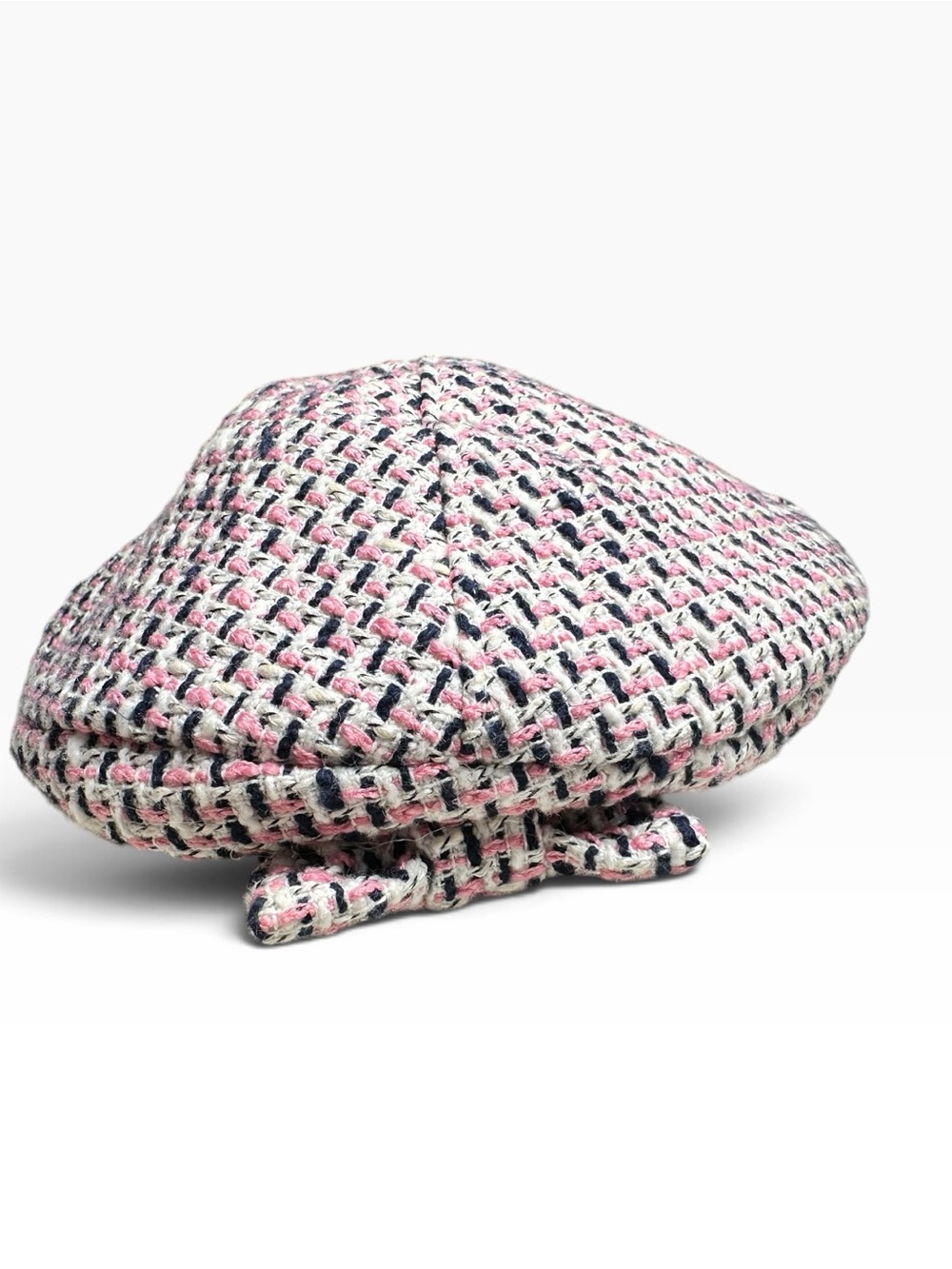 Janie and Jack Pink, Navy & Cream Tweed Beret with Bow